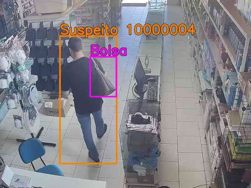 Câmera da loja conectada à Visy: alerta real de pessoa com bolsa (teste da equipe)